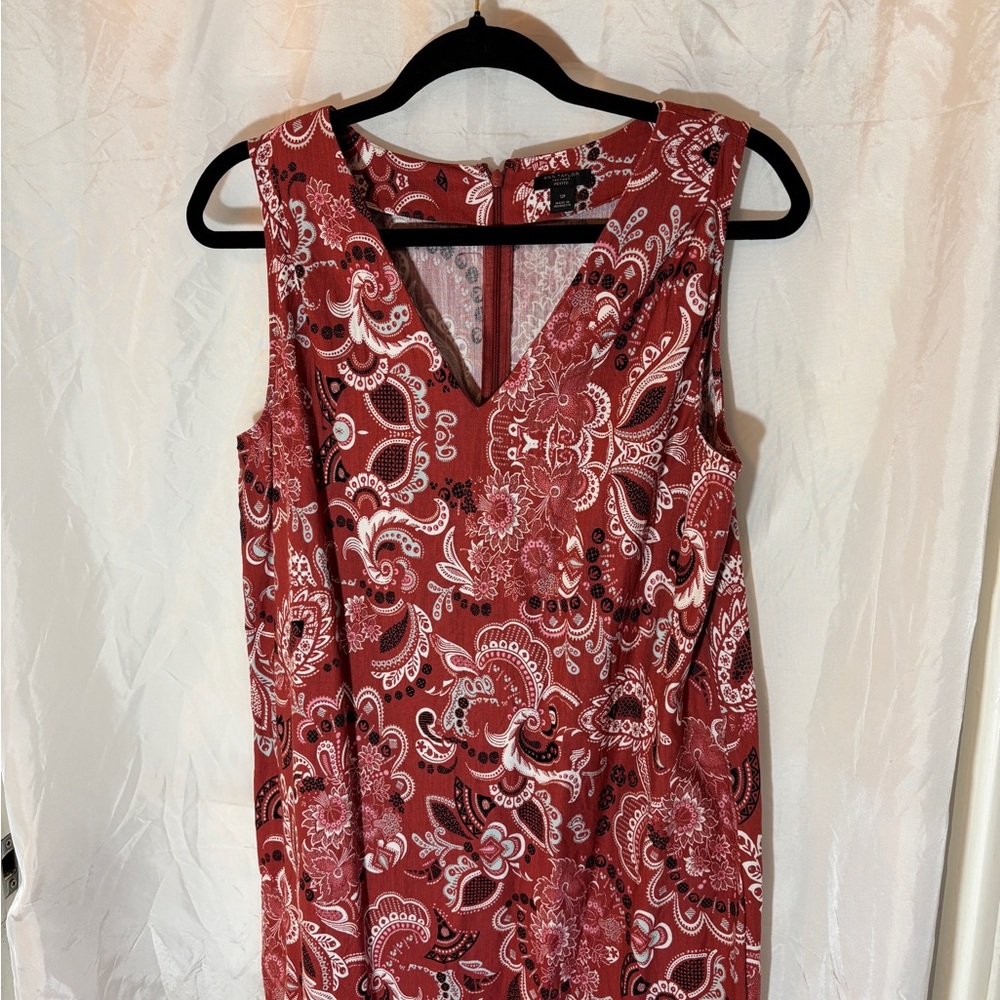 Ann Taylor Red Sleeveless V-Neck Sheath Dress